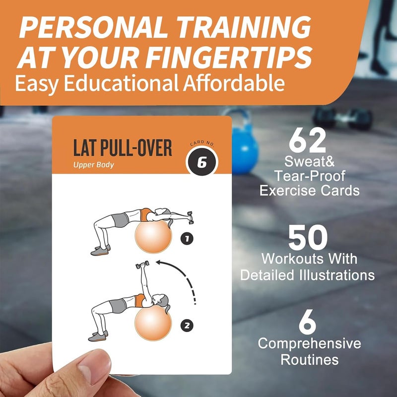 ELAORY Stability Ball Workout Cards, 62 Exercises Cards Deck Large Size 5" x 3.5" Fitness Cards for Women & Men, Beginner Fitness Guide to Training Exercises at Home or Gym - Image 5